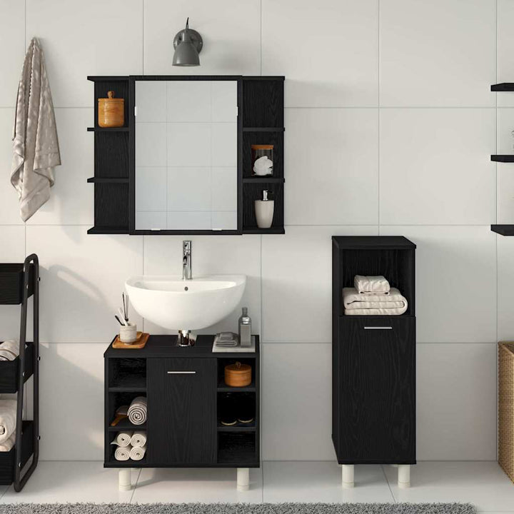 Badeværelsesmøbel sæt med hylde 3 pcs Sort 30 x 30 x 99,5 cm