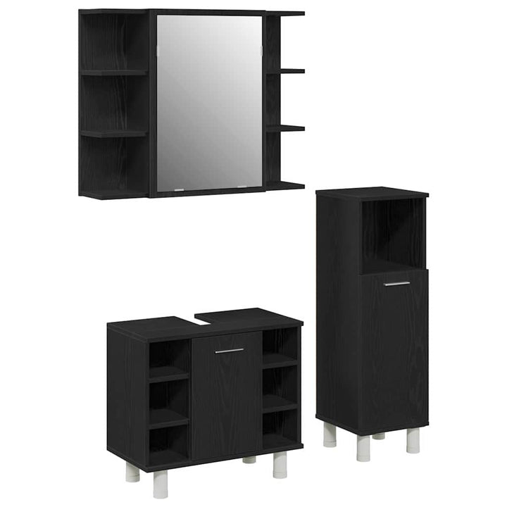 Badeværelsesmøbel sæt med hylde 3 pcs Sort 30 x 30 x 99,5 cm