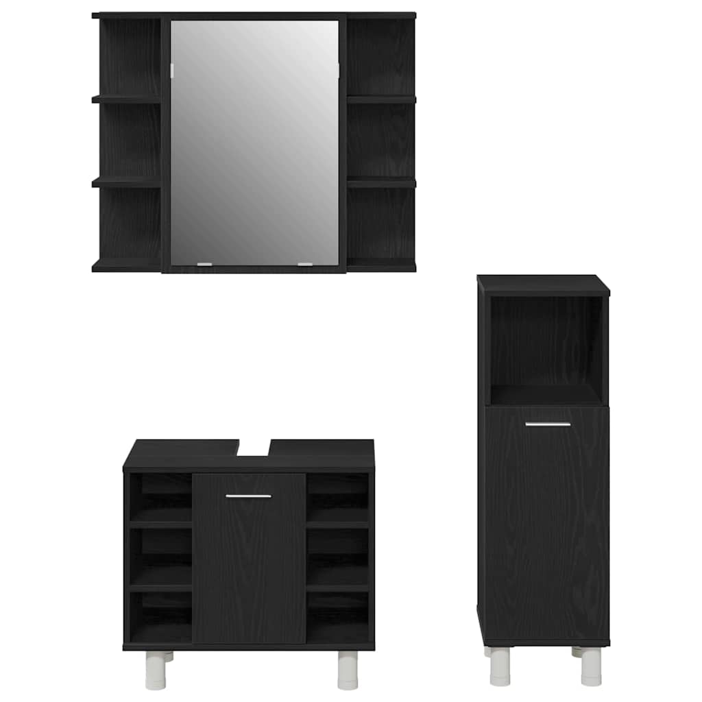 Badeværelsesmøbel sæt med hylde 3 pcs Sort 30 x 30 x 99,5 cm