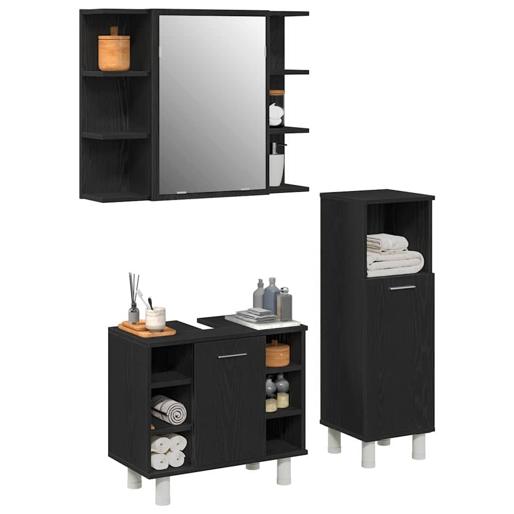 Badeværelsesmøbel sæt med hylde 3 pcs Sort 30 x 30 x 99,5 cm