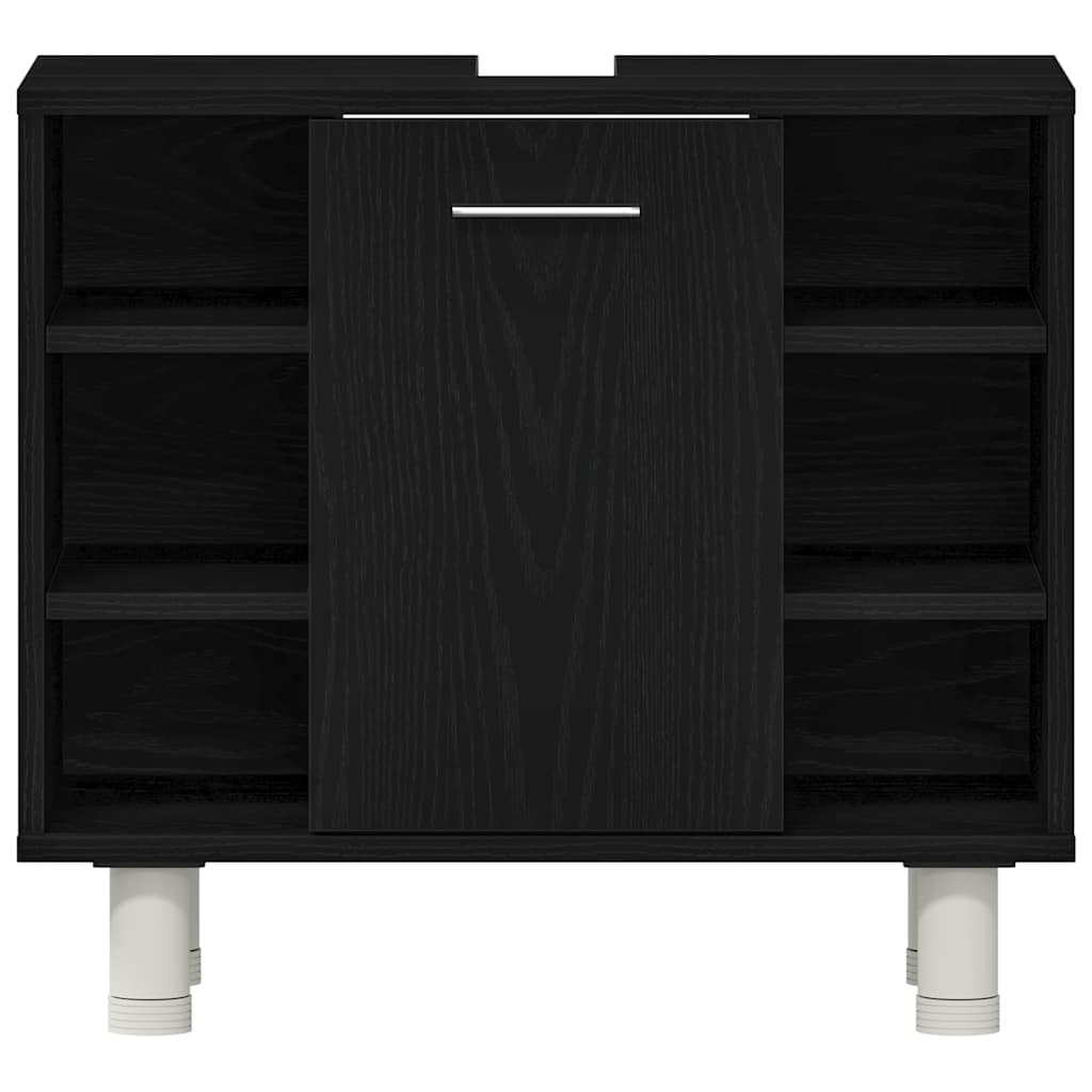 Badeværelsesmøbel sæt med hylde 3 pcs Sort 30 x 30 x 179.5 cm