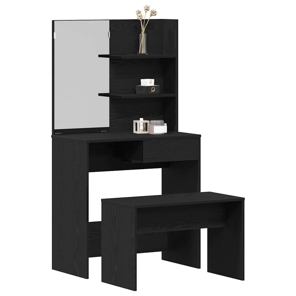 Makeupbord Sæt 2 pcs Sort eg 74.5 x 40 x 141 cm Konstrueret træ