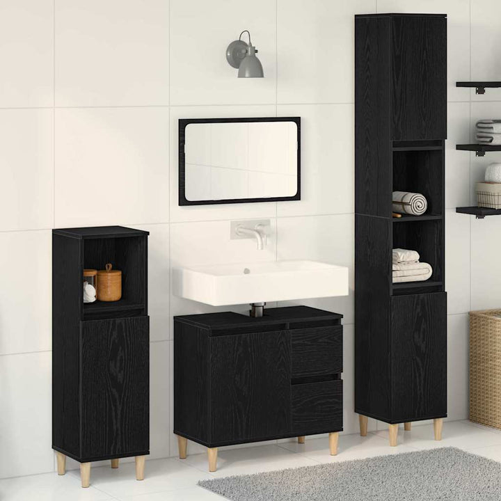 Badeværelsesmøbel sæt med skuffe 3 pcs Sort 30 x 30 x 180 cm