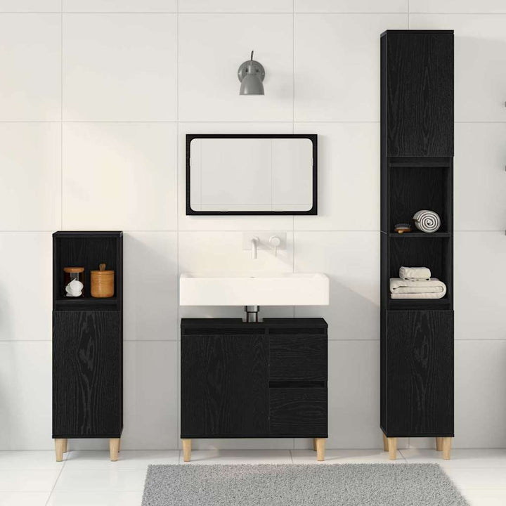 Badeværelsesmøbel sæt med skuffe 3 pcs Sort 30 x 30 x 180 cm