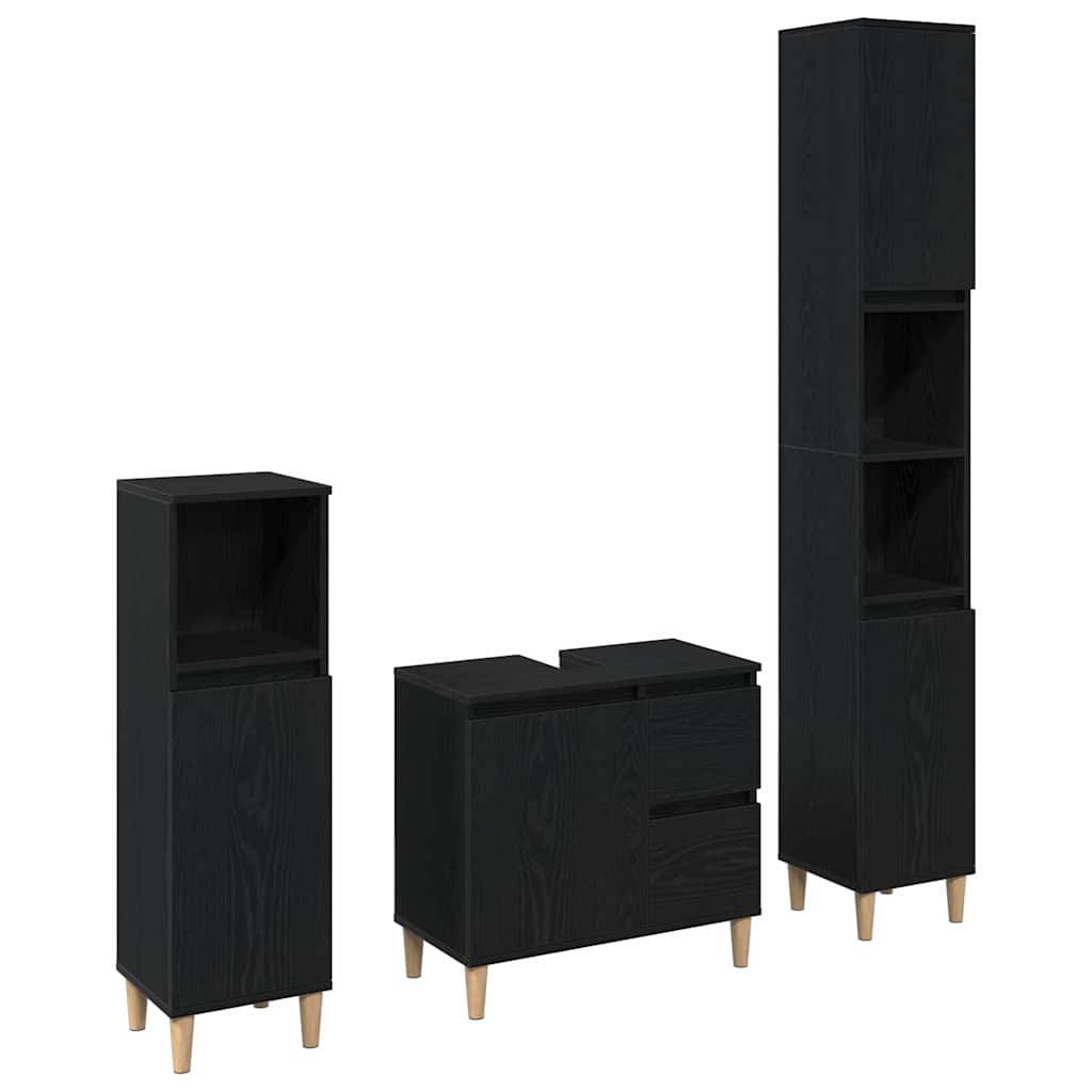 Badeværelsesmøbel sæt med skuffe 3 pcs Sort 30 x 30 x 180 cm