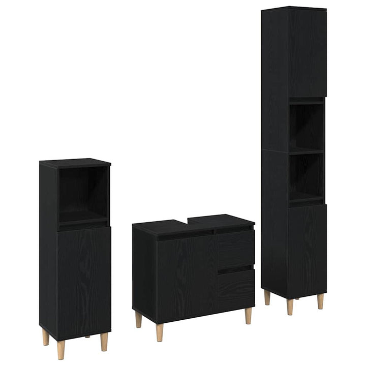 Badeværelsesmøbel sæt med skuffe 3 pcs Sort 30 x 30 x 180 cm