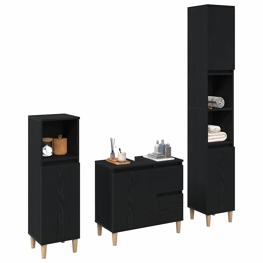 Badeværelsesmøbel sæt med skuffe 3 pcs Sort 30 x 30 x 180 cm