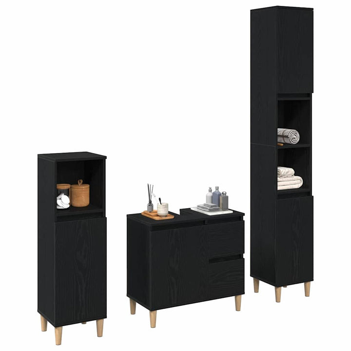 Badeværelsesmøbel sæt med skuffe 3 pcs Sort 30 x 30 x 180 cm