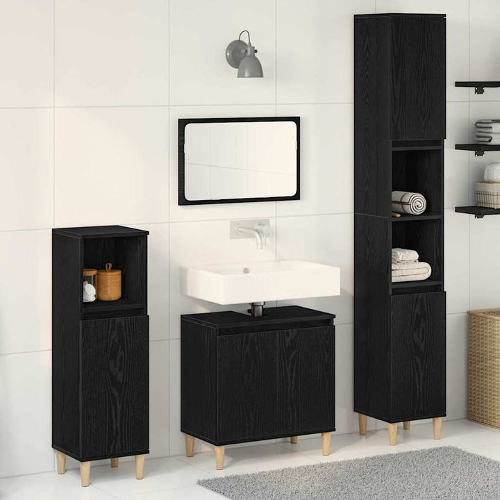 Badeværelsesmøbel sæt med dør 3 pcs Sort 30 x 30 x 180 cm