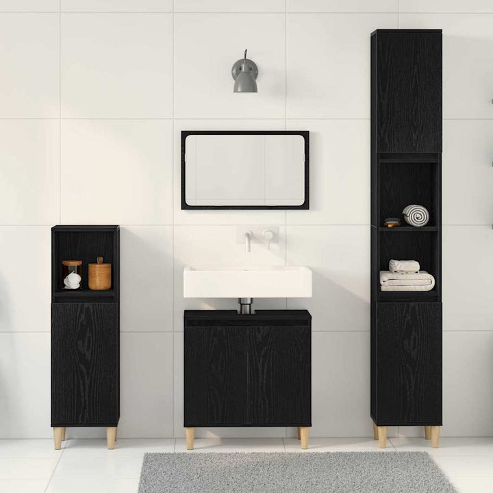 Badeværelsesmøbel sæt med dør 3 pcs Sort 30 x 30 x 180 cm