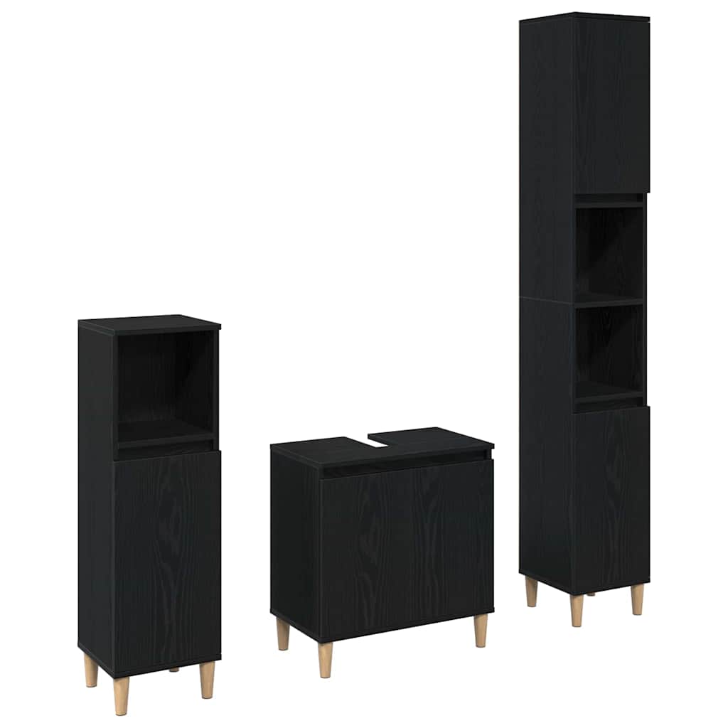 Badeværelsesmøbel sæt med dør 3 pcs Sort 30 x 30 x 180 cm