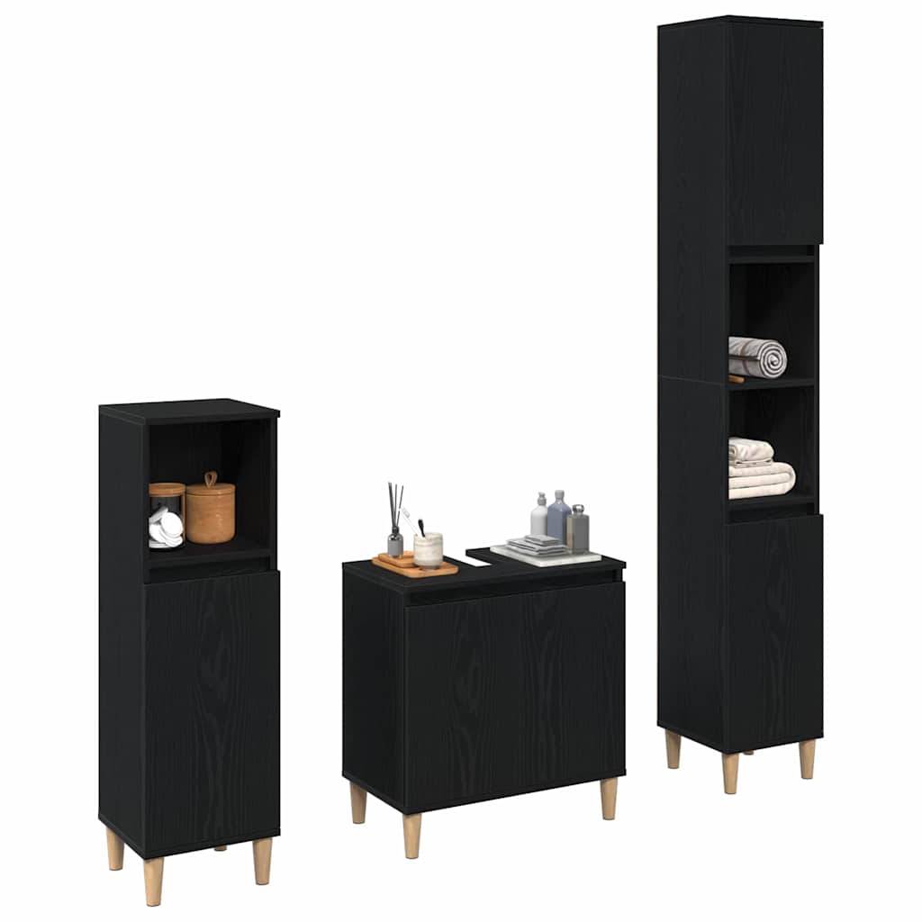 Badeværelsesmøbel sæt med dør 3 pcs Sort 30 x 30 x 180 cm