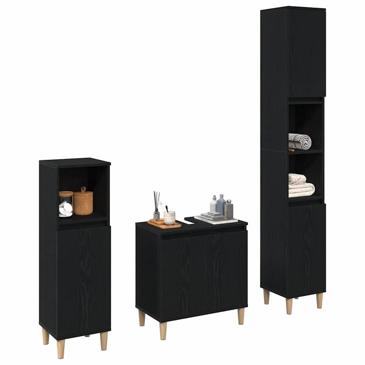 Badeværelsesmøbel sæt med dør 3 pcs Sort 30 x 30 x 180 cm