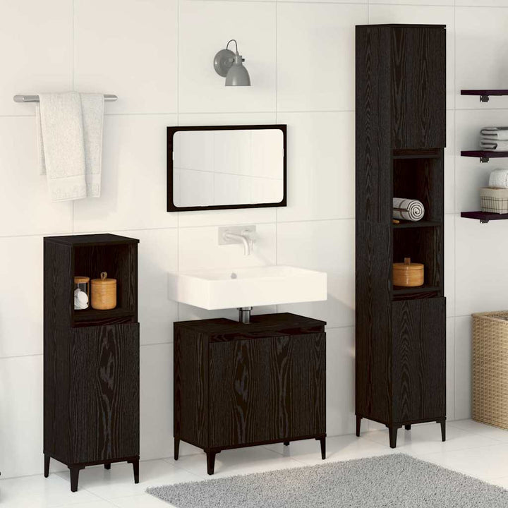 Badeværelsesmøbel sæt med dør 3 pcs Sort 30 x 30 x 180 cm