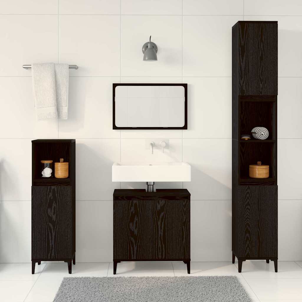Badeværelsesmøbel sæt med dør 3 pcs Sort 30 x 30 x 180 cm
