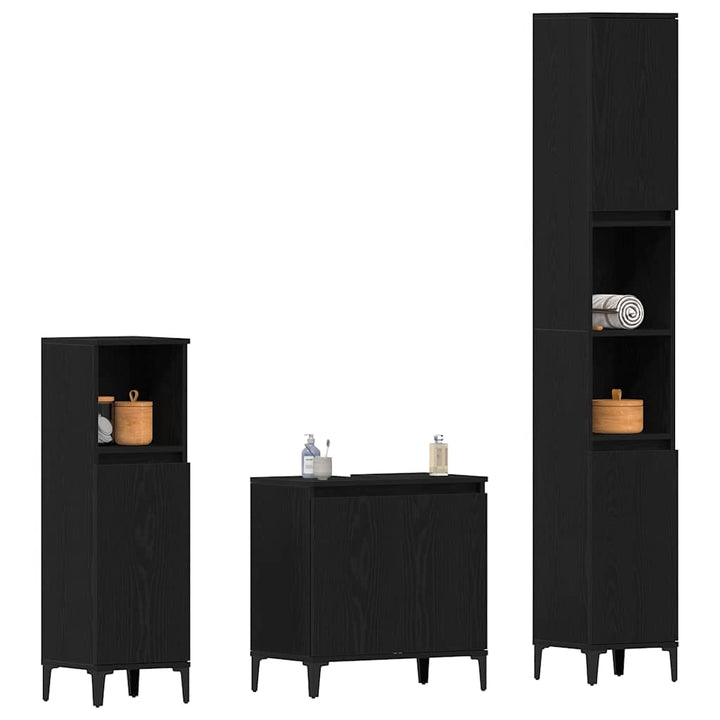 Badeværelsesmøbel sæt med dør 3 pcs Sort 30 x 30 x 180 cm