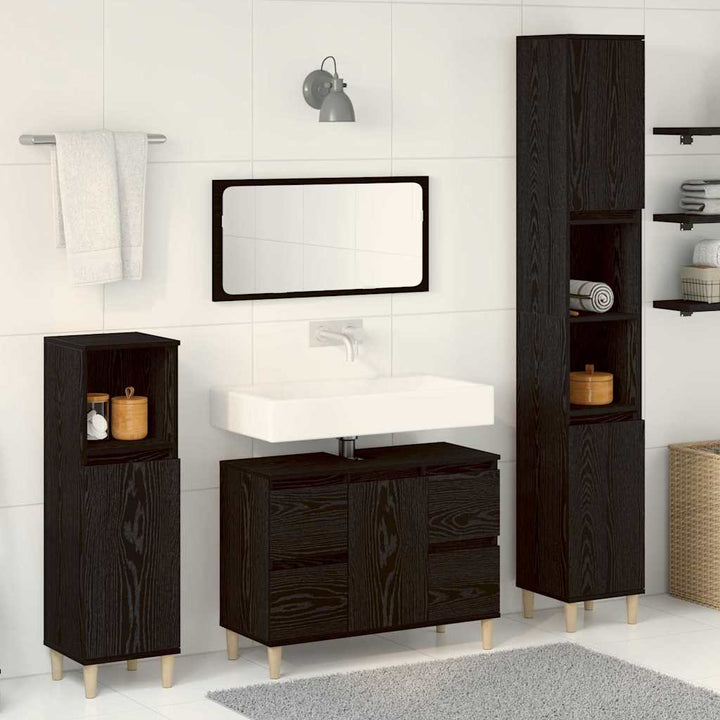 Badeværelsesmøbel sæt med skuffe 3 pcs Sort 30 x 30 x 180 cm