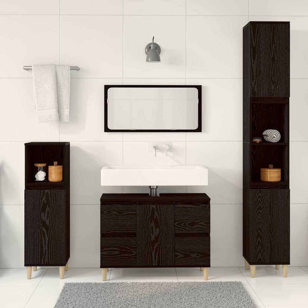 Badeværelsesmøbel sæt med skuffe 3 pcs Sort 30 x 30 x 180 cm