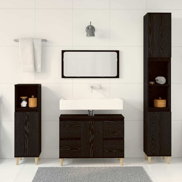 Badeværelsesmøbel sæt med skuffe 3 pcs Sort 30 x 30 x 180 cm