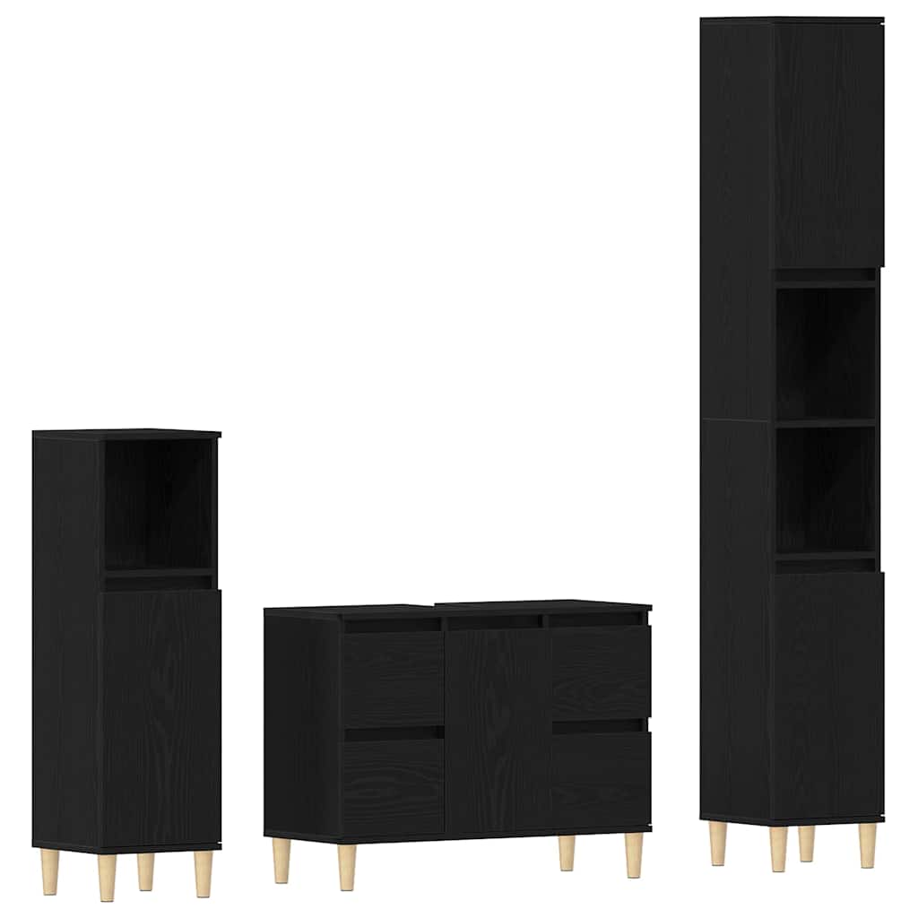 Badeværelsesmøbel sæt med skuffe 3 pcs Sort 30 x 30 x 180 cm