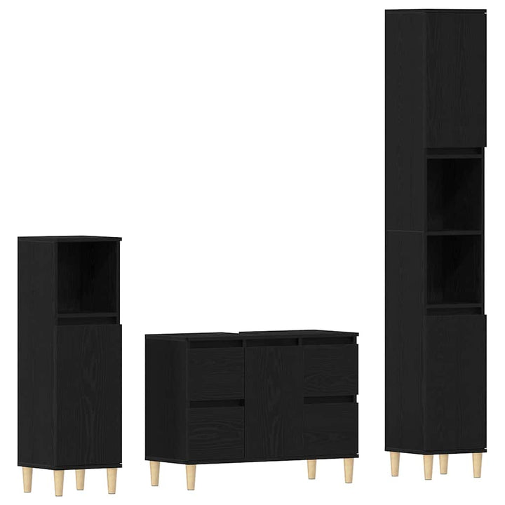 Badeværelsesmøbel sæt med skuffe 3 pcs Sort 30 x 30 x 180 cm