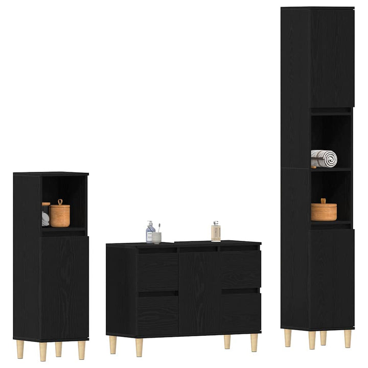 Badeværelsesmøbel sæt med skuffe 3 pcs Sort 30 x 30 x 180 cm
