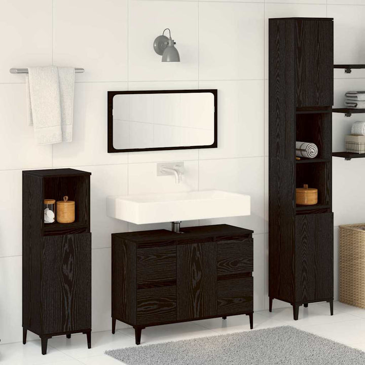 Badeværelsesmøbel sæt med skuffe 3 pcs Sort 30 x 30 x 180 cm
