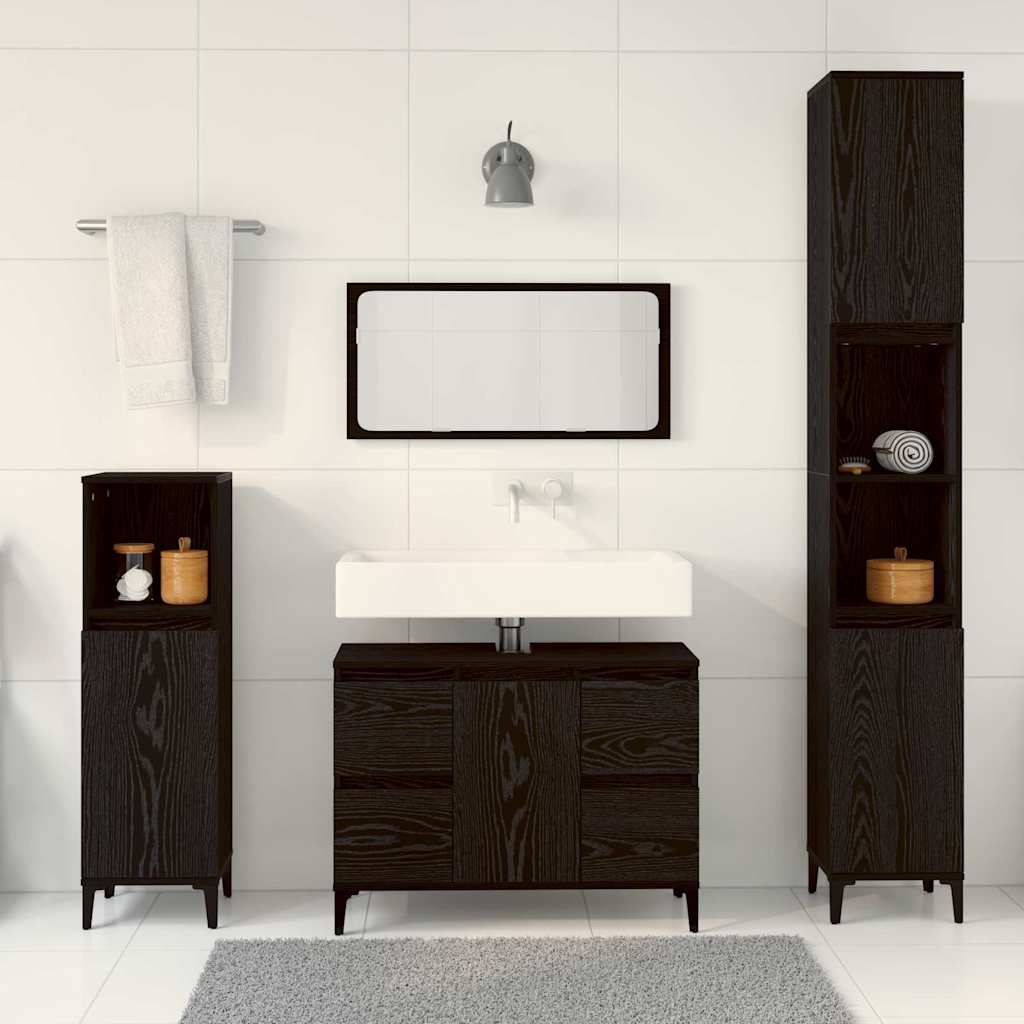 Badeværelsesmøbel sæt med skuffe 3 pcs Sort 30 x 30 x 180 cm