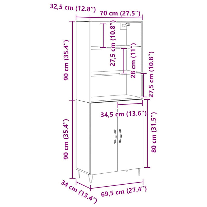 Highboard 2 pcs Sort eg 70 x 34 x 180 cm Konstrueret træ