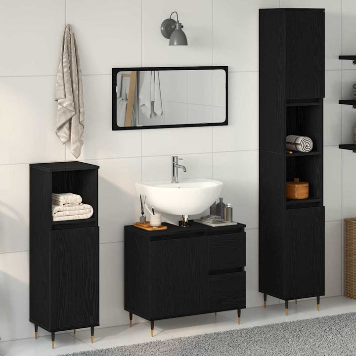 Badeværelsesmøbel-sæt med skuffe 3 pcs Sort eg 30 x 30 x 190 cm