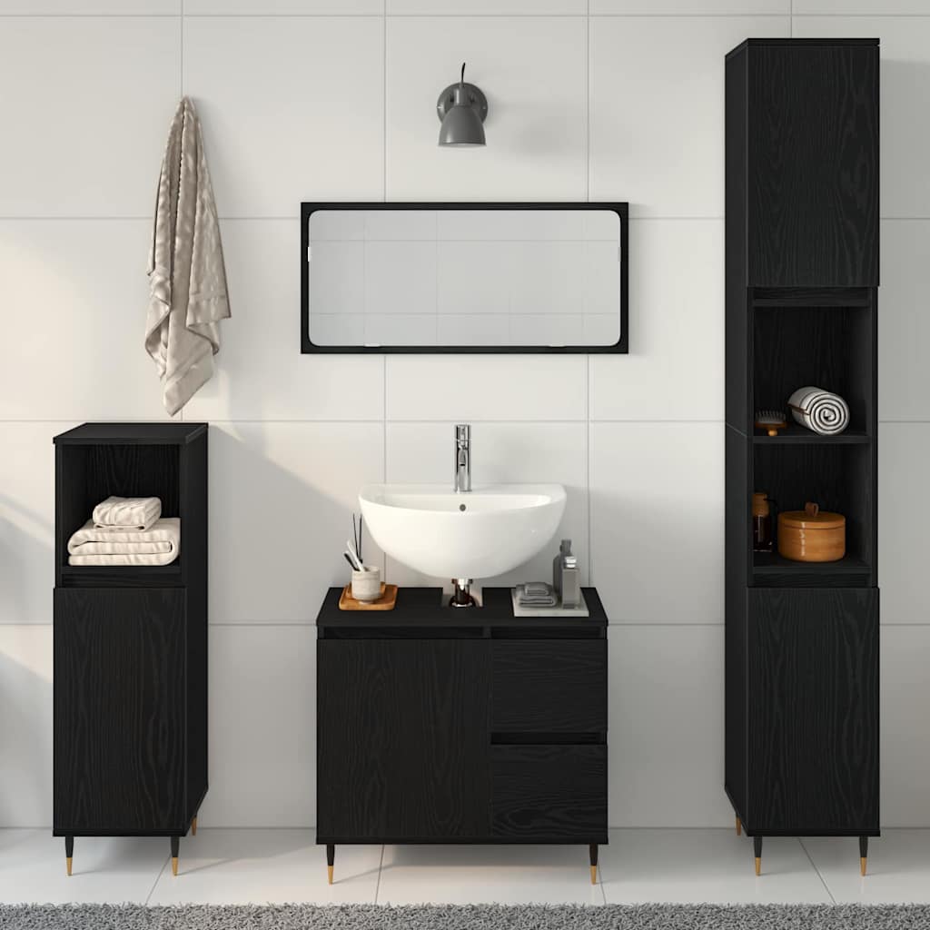 Badeværelsesmøbel-sæt med skuffe 3 pcs Sort eg 30 x 30 x 190 cm