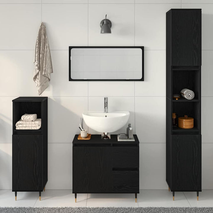 Badeværelsesmøbel-sæt med skuffe 3 pcs Sort eg 30 x 30 x 190 cm