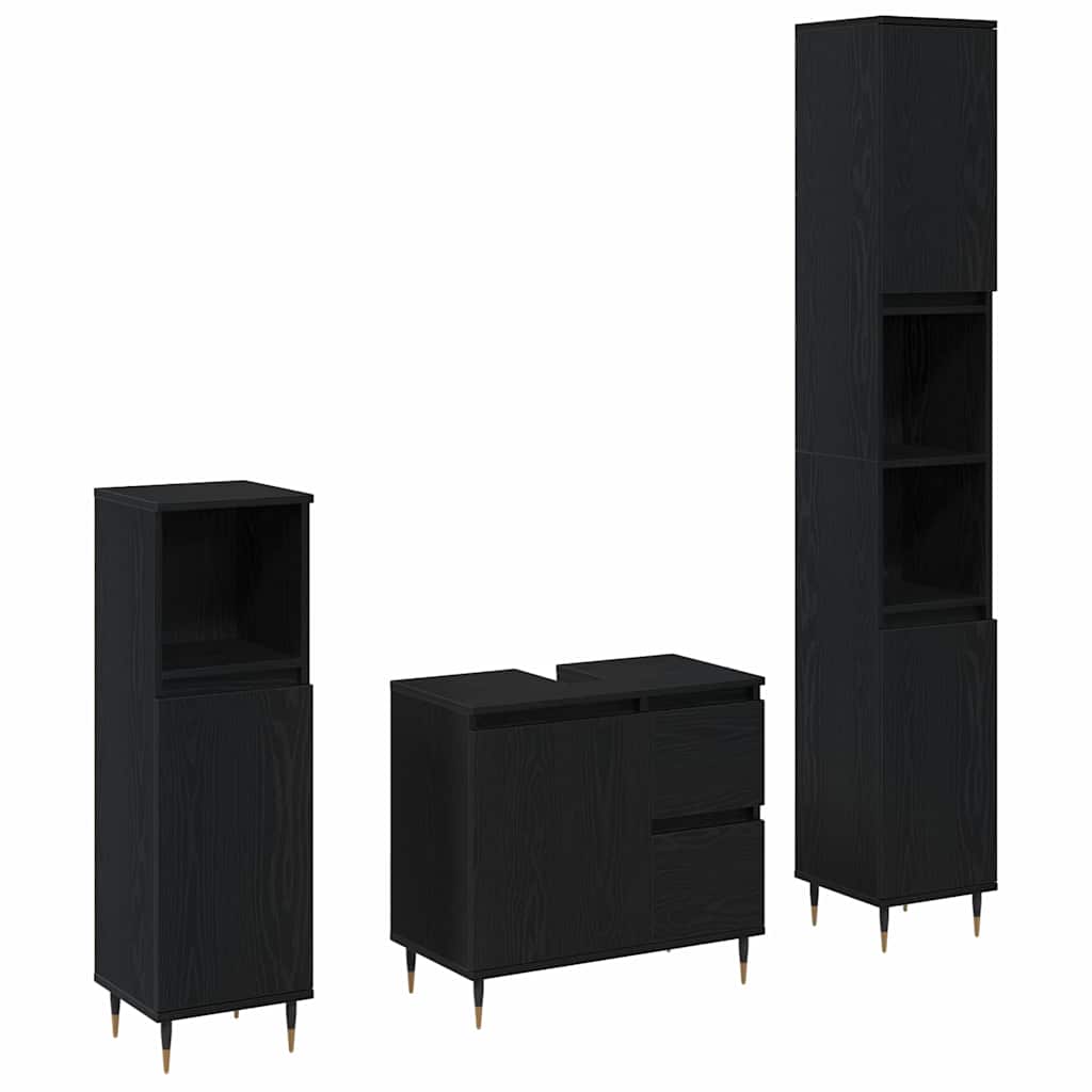 Badeværelsesmøbel-sæt med skuffe 3 pcs Sort eg 30 x 30 x 190 cm