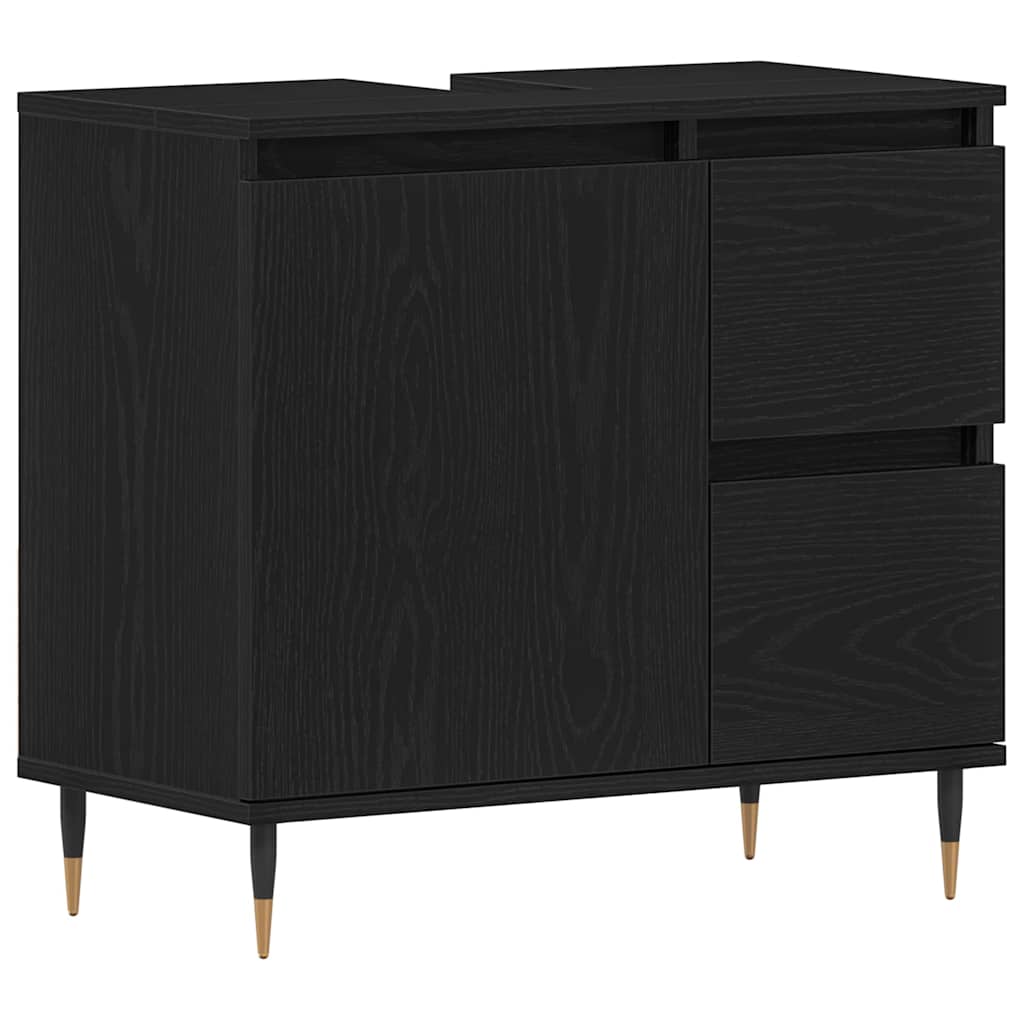 Badeværelsesmøbel-sæt med skuffe 3 pcs Sort eg 30 x 30 x 190 cm