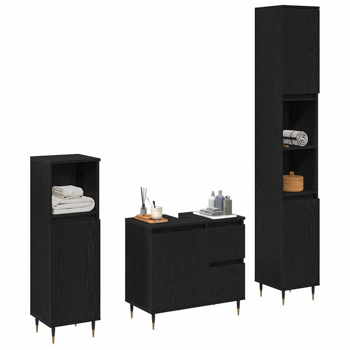 Badeværelsesmøbel-sæt med skuffe 3 pcs Sort eg 30 x 30 x 190 cm