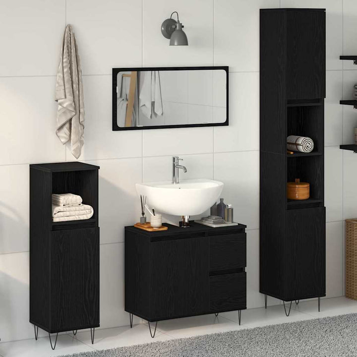Badeværelsessæt 3 pcs Sort eg 30 x 30 x 190 cm Konstrueret træ