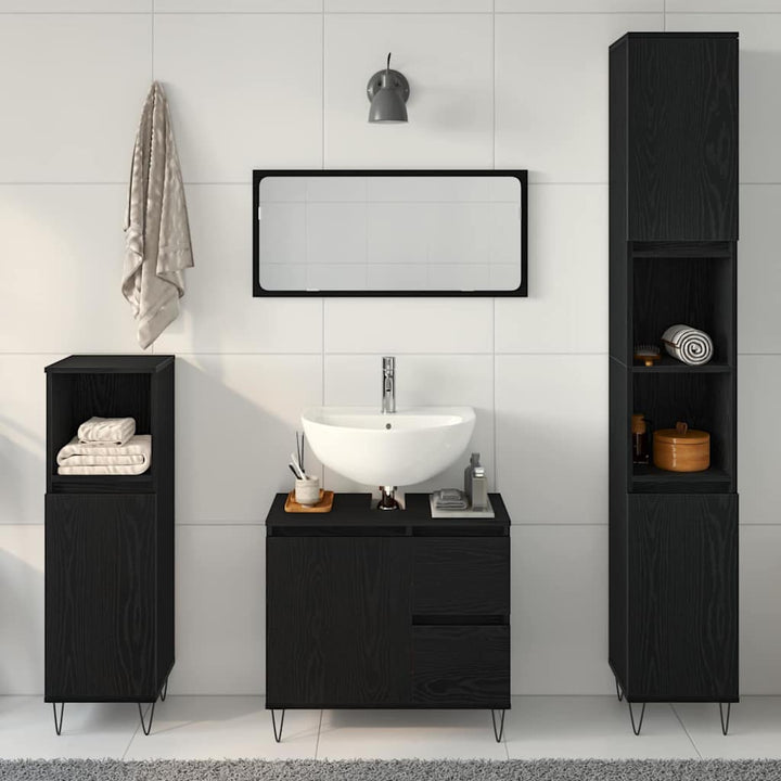 Badeværelsessæt 3 pcs Sort eg 30 x 30 x 190 cm Konstrueret træ