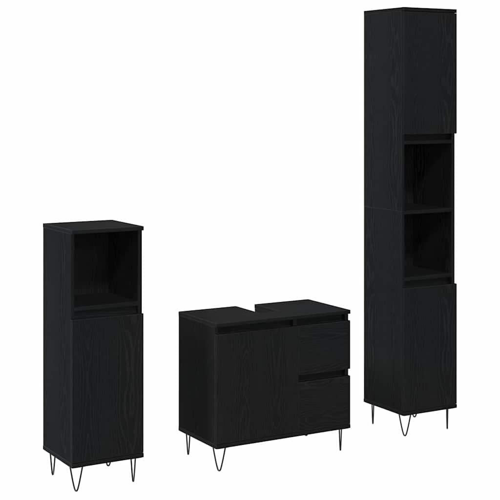 Badeværelsessæt 3 pcs Sort eg 30 x 30 x 190 cm Konstrueret træ