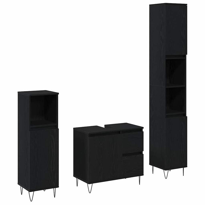 Badeværelsessæt 3 pcs Sort eg 30 x 30 x 190 cm Konstrueret træ