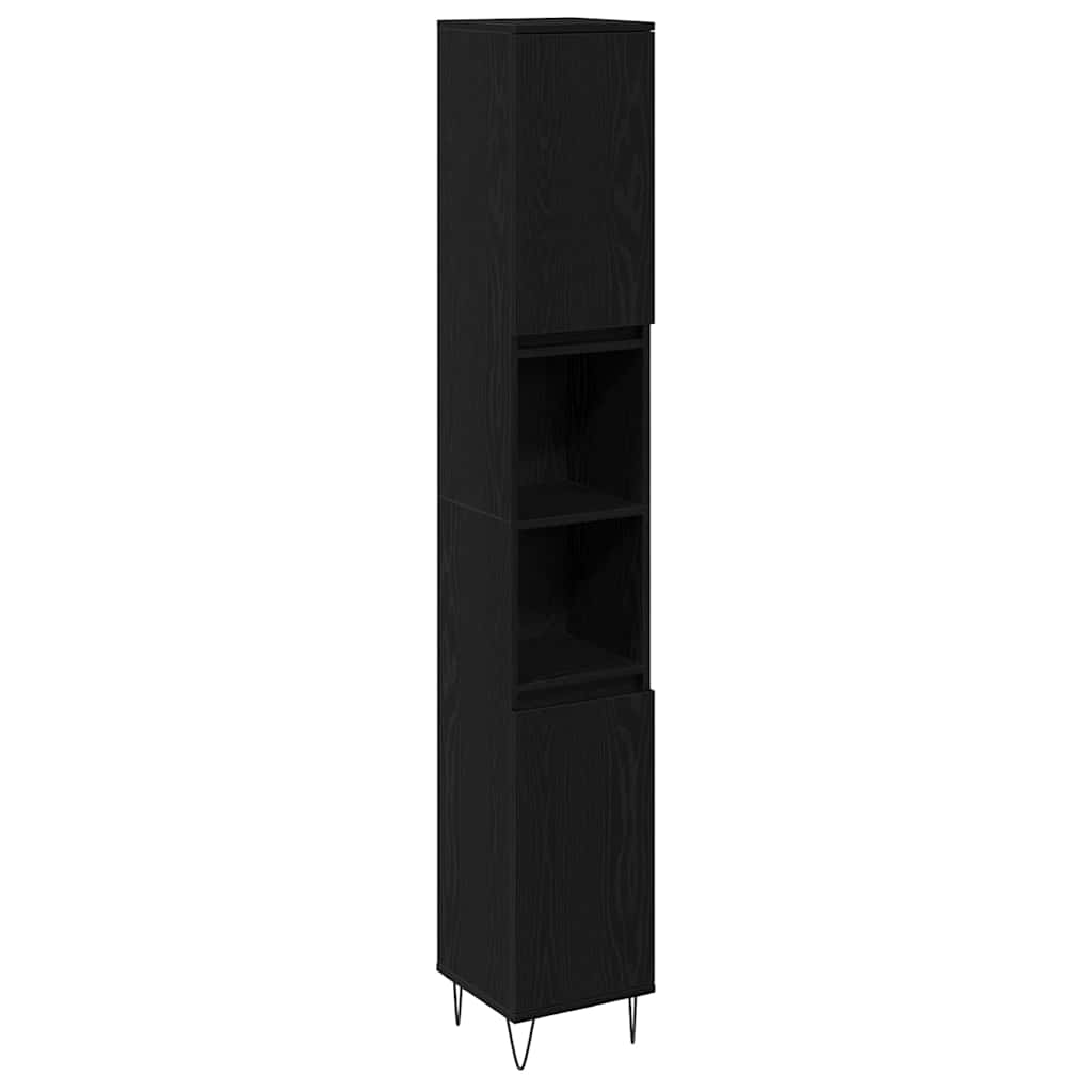 Badeværelsessæt 3 pcs Sort eg 30 x 30 x 190 cm Konstrueret træ