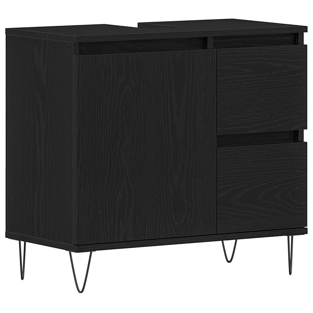 Badeværelsessæt 3 pcs Sort eg 30 x 30 x 190 cm Konstrueret træ