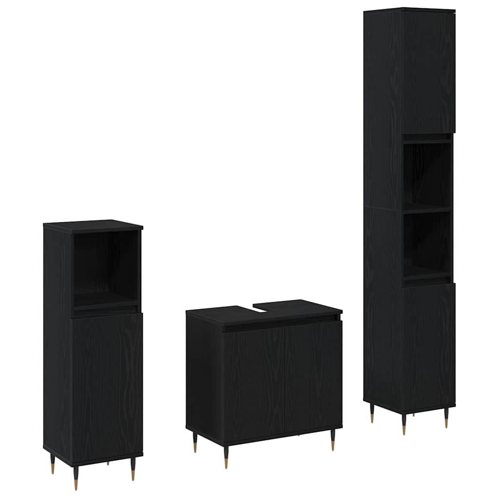 Badeværelsesmøbel Sæt med dør 3 pcs Sort eg 30 x 30 x 190 cm