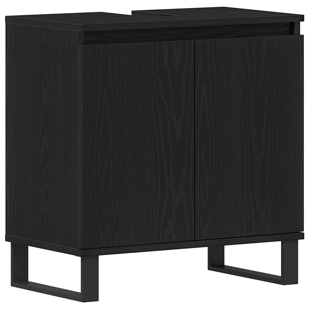 Badeværelsesmøbel sæt med dør 3 pcs Sort 30 x 30 x 190 cm