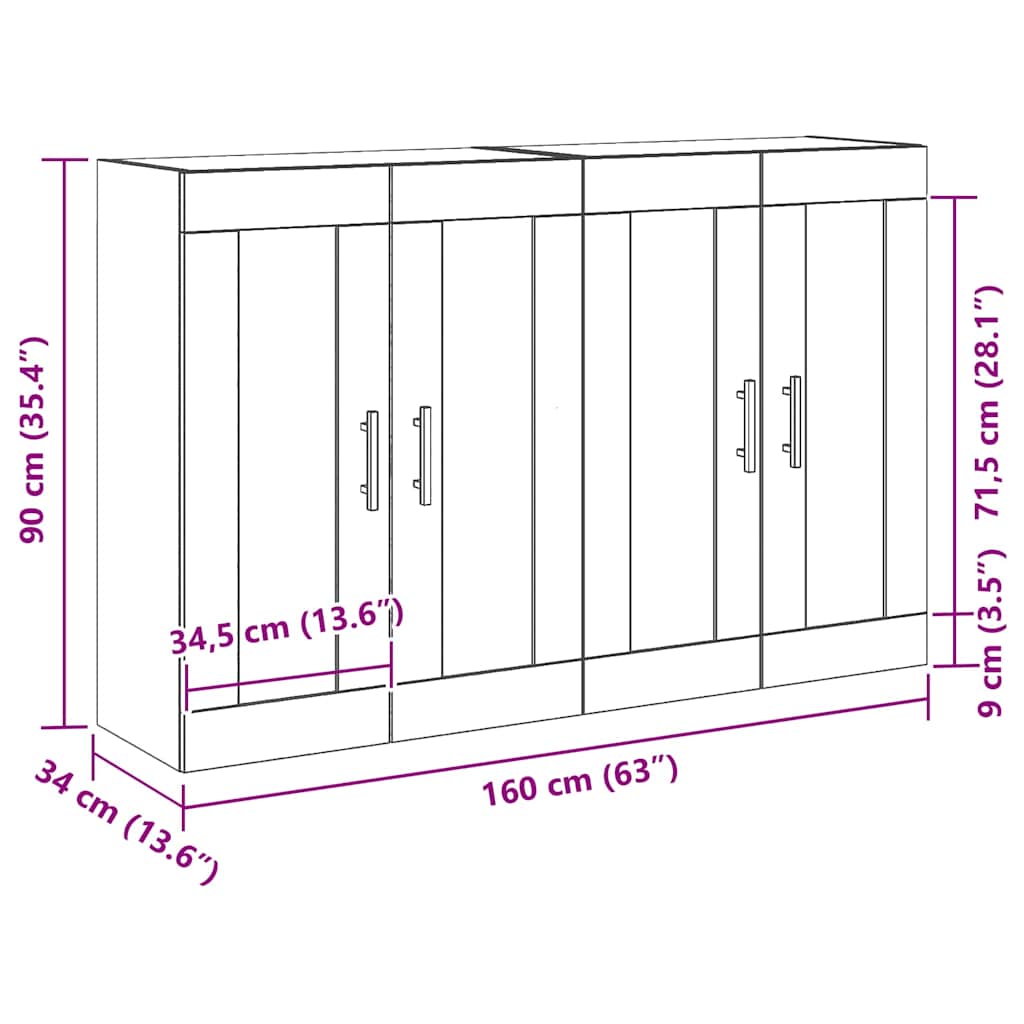 Væghængt skab Vægmonteret 2 pcs Gammelt træ 160 x 34 x 90 cm