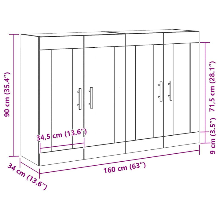 Væghængt skab Vægmonteret 2 pcs Gammelt træ 160 x 34 x 90 cm
