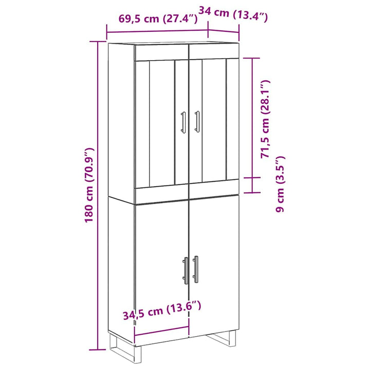 Highboard 2 pcs Sort eg 69,5 x 34 x 180 cm Konstrueret træ