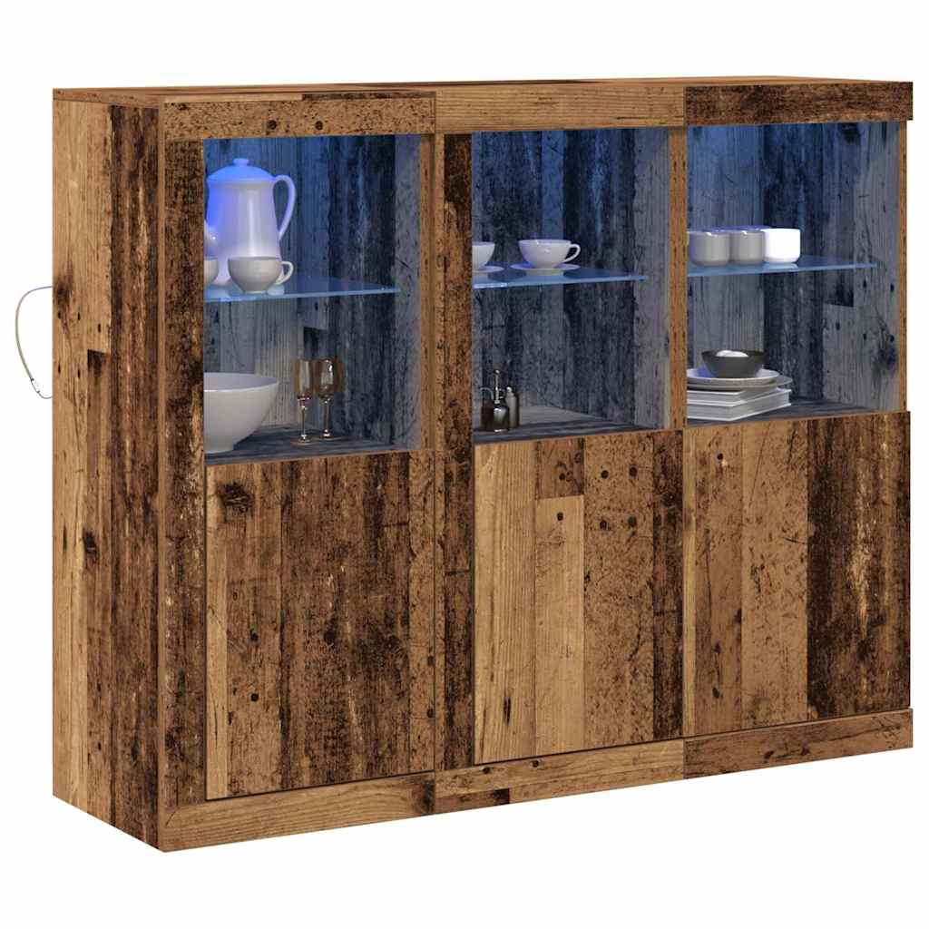 Sideboard 3 pcs Gammelt træ 123 x 37 x 100 cm Konstrueret træ