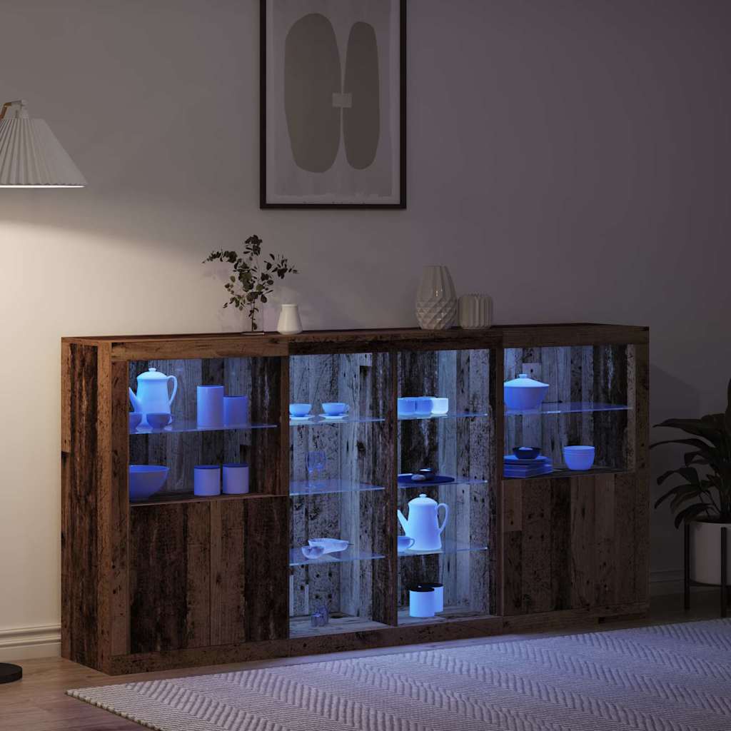 Sideboard 3 pcs Gammelt træ 202 x 37 x 100 cm Konstrueret træ