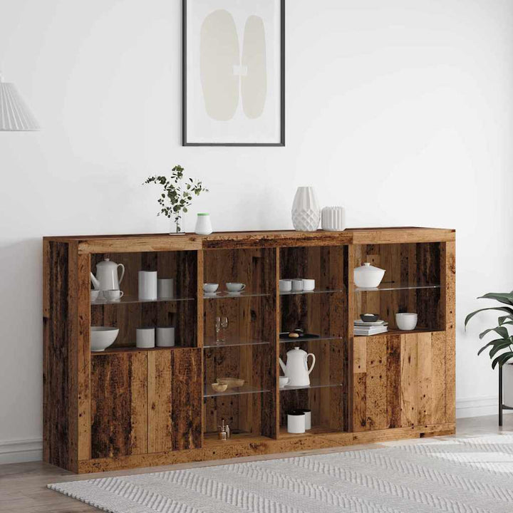 Sideboard 3 pcs Gammelt træ 202 x 37 x 100 cm Konstrueret træ