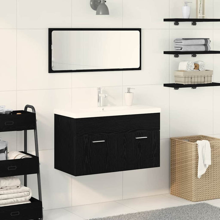 Vaskeskab med dør Sort eg 90 x 38.5 x 46 cm Konstrueret træ